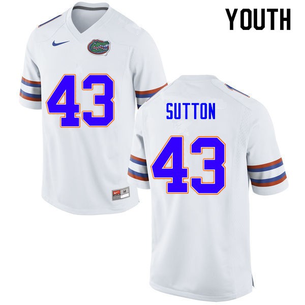 Youth #43 Nicolas Sutton Florida Gators College Football Jersey White